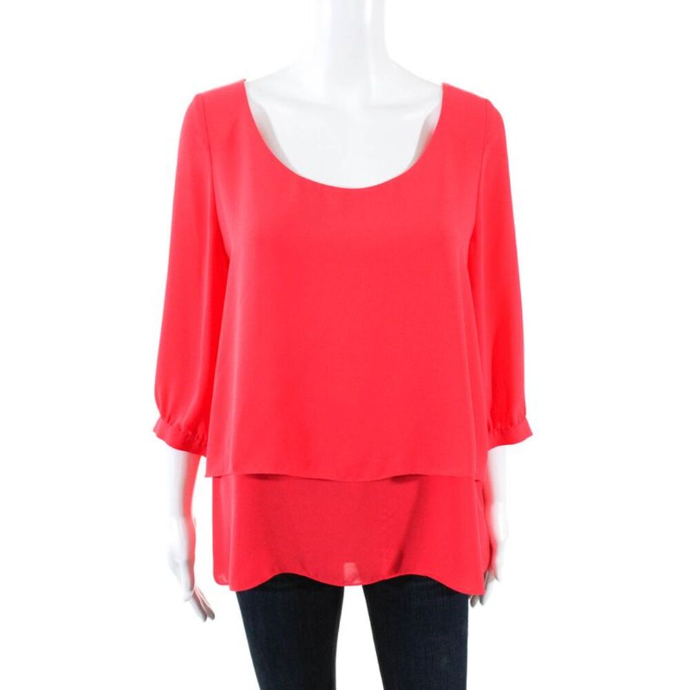 Paper Crown Womens Coral Tiered Scoop Neck Blouse Orange Size Large 11220580